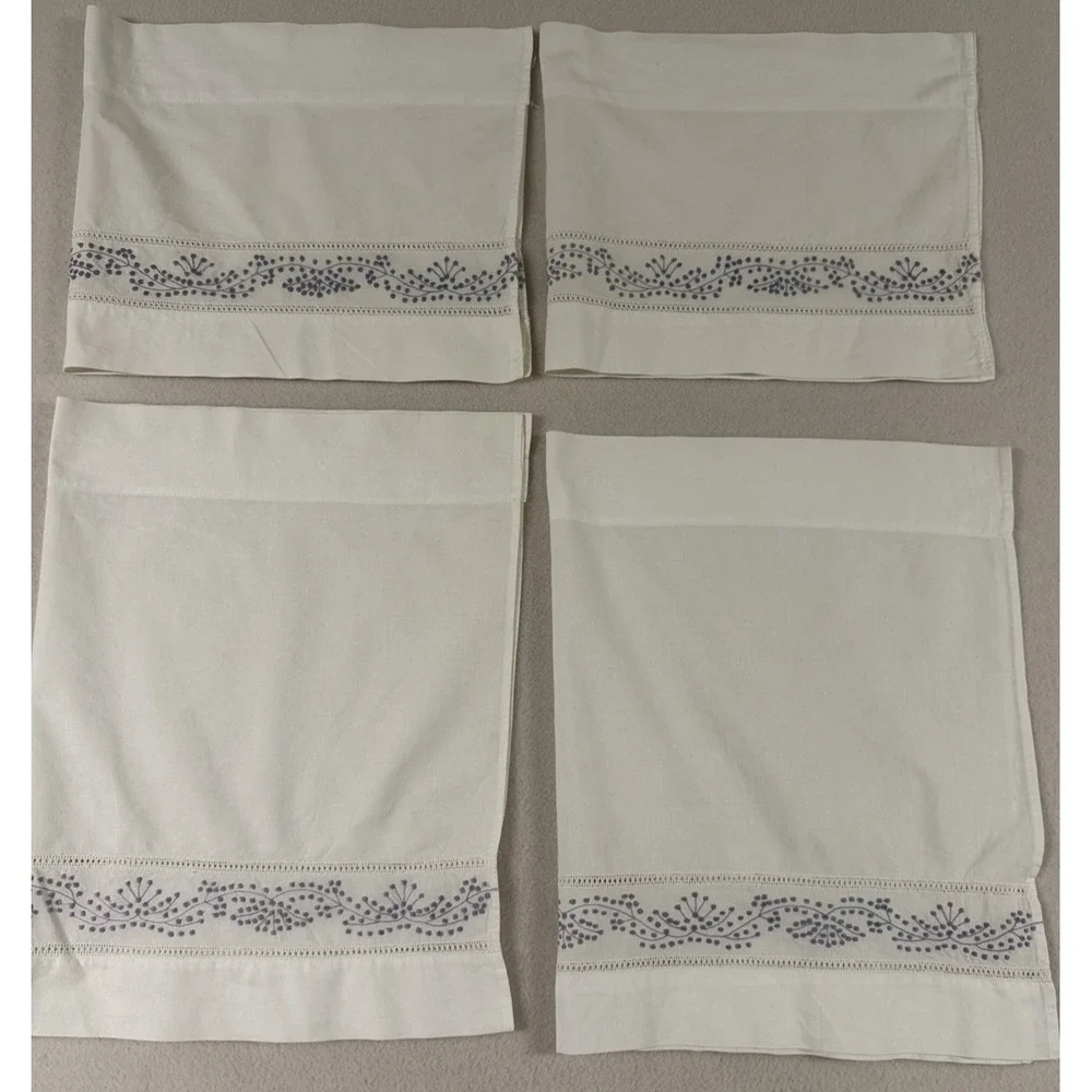 Cafe Curtain Set‎ Panels White Embroidered Lavender Cottage Shabby Farmhouse 4